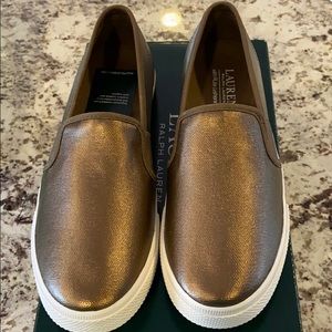 Brand new Ralph Lauren Jinny Gold Sneaker sz 7.5